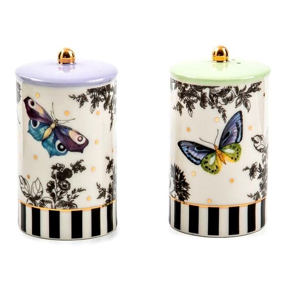 Brand New Mackenzie-Childs Butterfly Toile Salt & Pepper Set - Picture 1 of 2